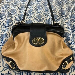 Emma Fox Black and Tan Leather Shoulder Bag with Gold Hardware